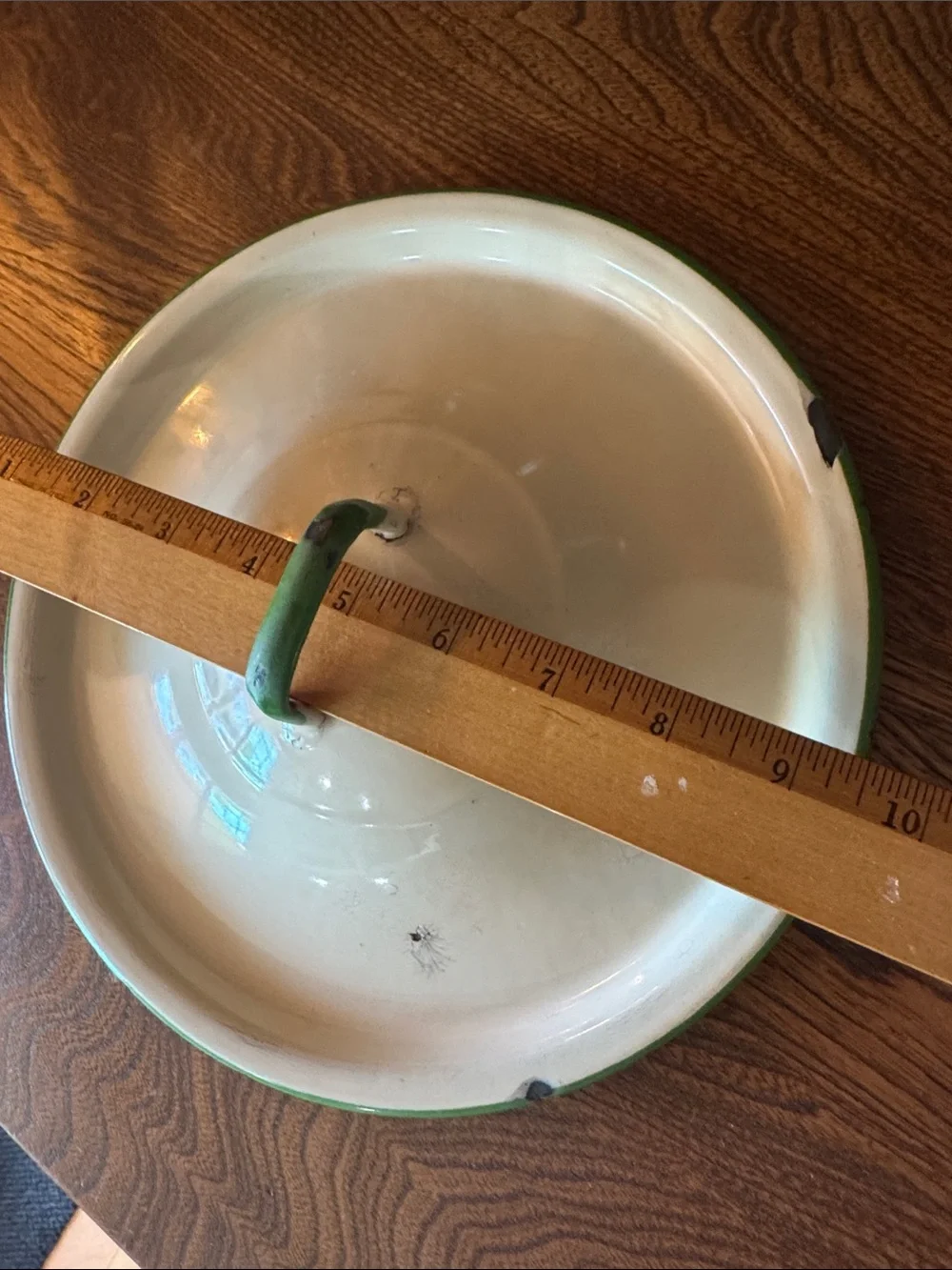 30’s-50’s era Enamel lid only for pan or stockpot in cream and green country MCM